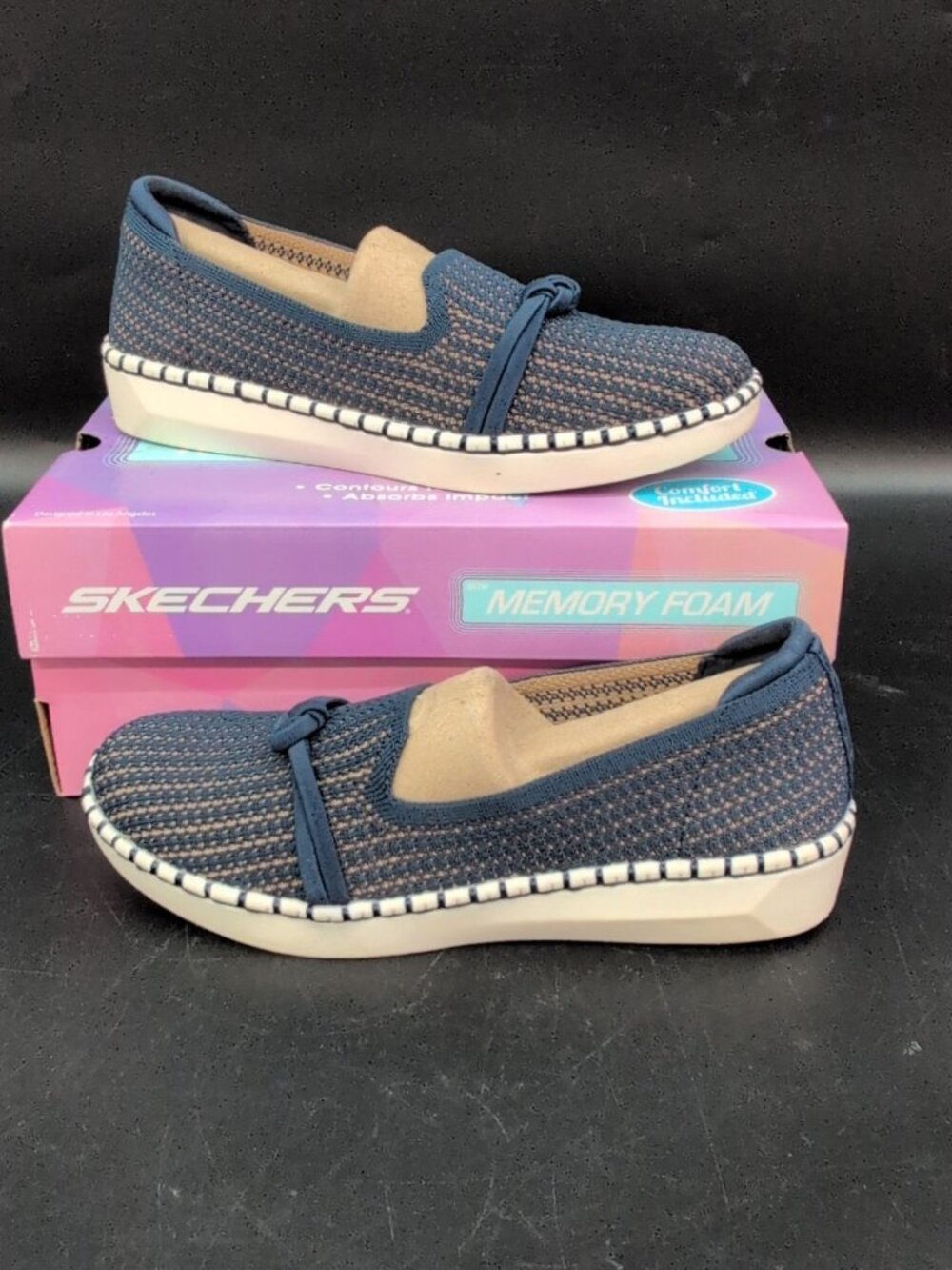 Skechers Pacific Charm Sepulveda Knot Overlay Womens Slip On Sneaker US 6.5 Navy